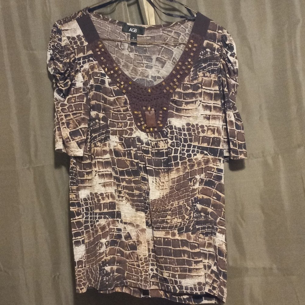 Brown Wood Beaded work casual office Top
